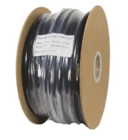 Soepele zwarte rubberkabel 3 x 2,5 voor buitengebruik, rol 50m