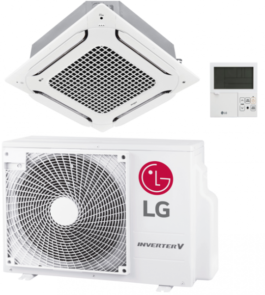 LG-UT12F-H R32 3,4 kW H-Inverter Cassette inverter set binnen, buiten unit & afdekplaat